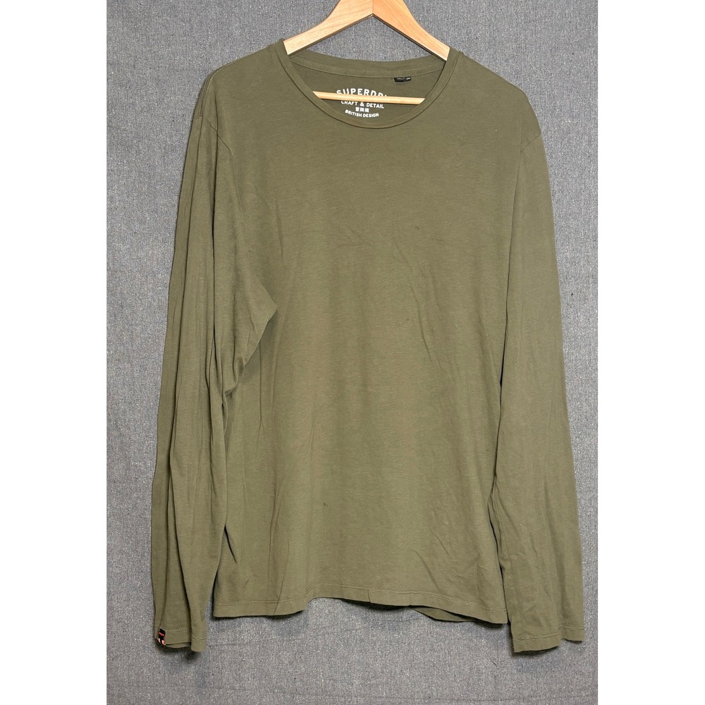 Superdry Mens Long Sleeve T-Shirt Olive Green Cotton Crew Neck 2XL